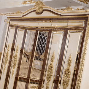 Armario Clásico Francés de Alta Gama, Ecológico, de Madera de Caoba en Tono Nogal, con Tallado en Hoja de Oro y Puerta con Espejo, para Dormitorio de Lujo - Product Image 3