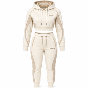 Women's Breathable Hooded Regular <b>Top</b> Set Blue Solid Color Regular Fit Full Sleeve Winter Casual Streetwear Tracksuit Split Hem - Product Image 3