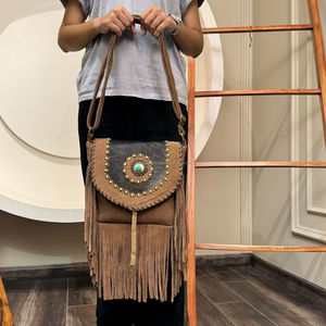 Real Cowhide Fringe Handbag Stone Sling Bag Multi Uses Boho Gypsy Vintage Fringe Tassel Stylish Bags for Women - Product Image 2