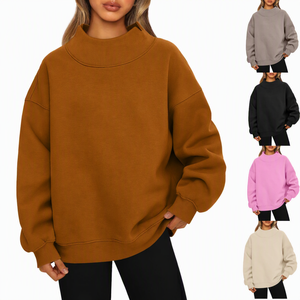 Suéter Oversize de Cuello Alto, Color Sólido, Tejido, Manga Larga, Unisex, para Otoño, Corte Regular, Beige - Product Image 1