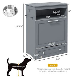 Mobiletto Contenitore Grigio per Alimenti per Animali Domestici con Ciotole Rialzate e Accessori per l'Idratazione, per Contenere Cibo per Cani e Uso in Soggiorno - Product Image 2