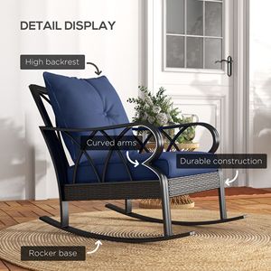 Sedie a dondolo da esterno in rattan blu con cuscini e telaio in alluminio, comode sedie a dondolo in vimini - Product Image 6