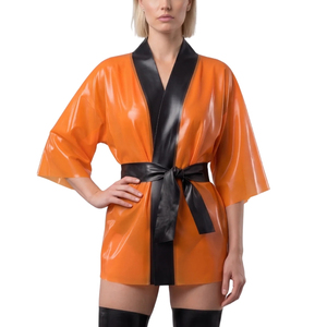 Mini-robe noire en cuir PU pour femmes, avec laçage rose sur le devant et manches courtes, costume de lingerie sexy - Product Image 1