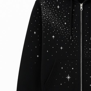 Sudadera con capucha unisex extragrande con cremallera completa, diseño de constelación de galaxias y cristales dispersos, estilo streetwear, personalizada, con pedrería, al por mayor - Product Image 4