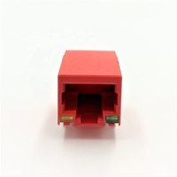 Connecteur Ethernet femelle RJ45 1 port, angle droit, non blindé, à souder, boîtier PA66, rouge, phosphore LITE