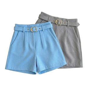 HYPEN SPORTS Women's High <b>Elastic</b> Waist Wide Leg Shorts <b>Skirts</b> Quick Dry Polyester/Cotton Fabric Belt Fashion Joker Solid Color - Product Image 3