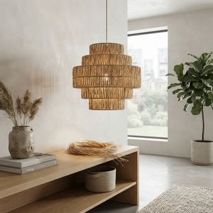 Abat-jour suspendu en bois de teck tressé à plusieurs niveaux, fait main, moderne, écologique, léger, pour table, lustre, décoration intérieure - Product Image 3