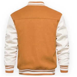 Blouson universitaire en mélange de laine pour homme, col mandarin, simple boutonnage, style urbain, hiver, jaune moutarde et blanc, séchage rapide - Product Image 3