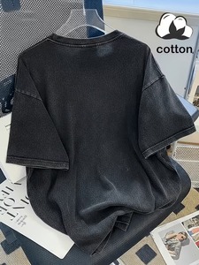 Camiseta de Algodón para Hombre, Estilo Vintage con Lavado Ácido, Oversize, Transpirable, 230g, Moda Verano, Streetwear, Hombros Caídos - Product Image 2