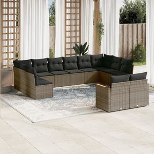 Set Divano da Giardino in Rattan PE Grigio e Acciaio Verniciato a Polvere con Tessuto in Poliestere, Elegante Collezione di Mobili da Esterno - Product Image 1