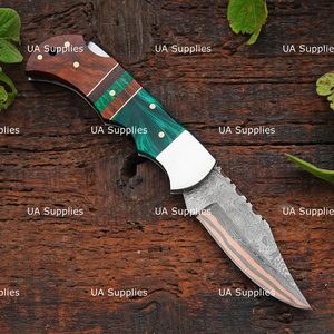 มีดพับ UA Supplies Artisan Copper Damascus Steel แบบล็อคด้านหลัง ทำด้วยมือ ระดับอุตสาหกรรม EDC ความยาวรวม 6.5 นิ้ว - Product Image 3