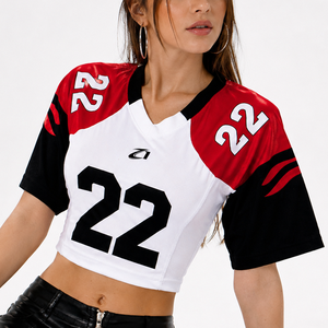 OEM Women's Sexy Lace Back American Football Jersey Custom Number V Neck Performance Crop Top Fashion Soccer Jersey Manufacturer - Product Image 1