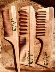 Vedela Natural Neem Wood Comb Long Handle Moon Comb Anti-Static Anti-Hair Loss Hair Care <b>Tool</b> for <b>Smooth</b> Hair Hotel Use - Product Image 5
