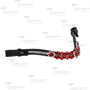 Premium Red Crystal Horse Browband Black Leather Rhinestone Headstall Decorative <b>Equestrian</b> Riding Accessory - Product Image 5