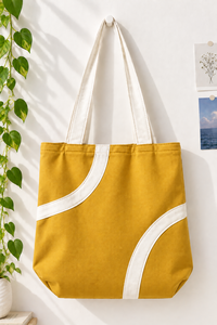 <b>Canvas</b> Tote <b>Bag</b> Contrast Panel Shoulder <b>Shopper</b> Reusable Carryall for Daily Grocery Travel Use - Product Image 3