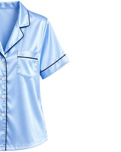 Conjunto de pijama de satén azul cielo personalizado para mujer, ropa de dormir de seda de lujo, traje de noche con botones, conjunto de loungewear suave de manga corta. - Product Image 5