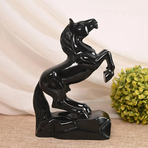Estatua de Caballo Tallada a Mano en Espinela Negra, Escultura de Garro Grande con Piedras Preciosas, Venta al por Mayor OEM ODM - Product Image 1