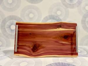 Bandeja Decorativa Rústica de Madera, Forma Rectangular, Vetas de Madera Natural, Diseño de Asa Hecha a Mano, Patrón Abstracto, Paquete Individual - Product Image 2