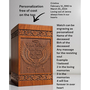 Engraved Angel Wings Wooden Cremation Urn: Personalized Memorial Keepsake Memorial Keepsake by AYAANS - Product Image 5