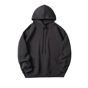 เสื้อฮู้ดโอเวอร์ไซส์ สีดำล้วน ผ้าฝ้ายเฟรนช์เทอร์รี่ เสื้อลำลองผู้ชาย ใส่ได้ในฤดูใบไม้ร่วง ทรงปกติ แขนยาว - Product Image 1