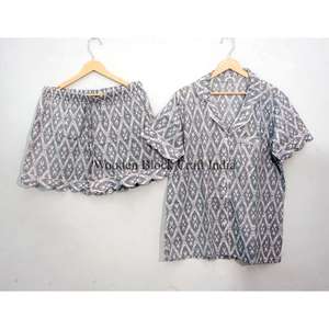 Conjunto de Pijama de Algodón con Estampado a Mano, Estilo Canguro, Hecho en India, Vintage, Hermoso, Ropa de Dormir Corta para Otoño, Verano y Primavera - Product Image 2