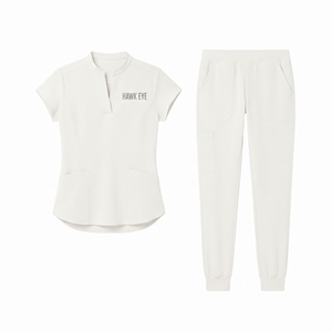 Ensemble de blouses et pantalons pour femmes Hawk Eye, blanc, manches courtes, uniformes d'hôpital avec poches, en mélange de coton tricoté - Product Image 5