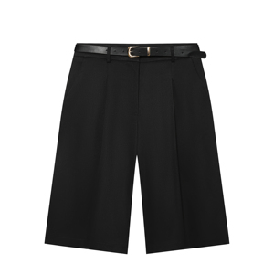 Falda pantalón plisada de cintura alta, color liso, con cinturón, estilo minimalista, tejido, corte regular, moda femenina - Product Image 2