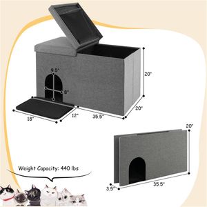 Lussuosa Cassetta per Gatti Grigia con Recinzione, Tappetino Anti-Urina, Ampia Ingresso Quadrata, Sgabello Portascarpe per la Pulizia degli Animali Domestici, Ideale per il Soggiorno - Product Image 2