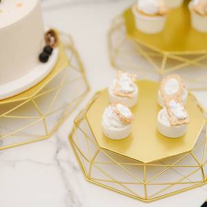 Modern Geometric Gold <b>Cake</b> Display Pedestal for Hotel Restaurant and Event Decoration Wholesale Gold Metal <b>Cake</b> Display <b>Stand</b> - Product Image 2