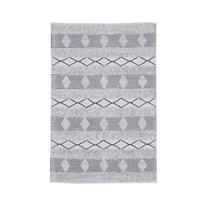 Tapis marocain berbère tissé à la main - Crème beige noir à poils ras texturé motif losanges en coton pour décoration de salon - Product Image 1
