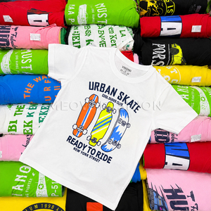 เสื้อยืดเด็กพิมพ์ลายสเก็ตบอร์ดแฟชั่นแนวสตรีทสำหรับเด็กผู้ชายและเด็กผู้หญิง คอกลม แขนสั้น ผ้าคอตตอนเจอร์ซีย์ สวมใส่สบาย ขายส่ง - Product Image 1