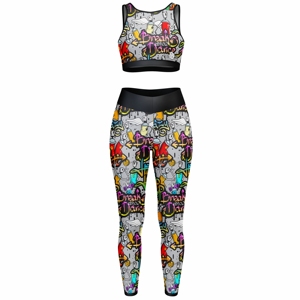 Custom Graffiti Print Yoga Set 2 Piece Women Workout Outfits High Waist Leggings Sports Bra Street Style Fitness Gym Sportswear - Product Image 3