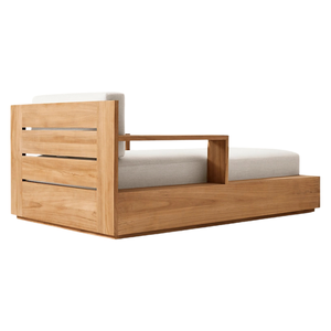 Chaise longue moderne de haute qualité en teck avec accoudoirs, lit de piscine extérieur, mobilier de parc, de resort, d'hôtel, de villa, style minimaliste - Product Image 5