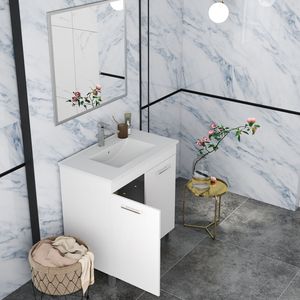 Mobile bagno a doppia anta da 32 pollici con cerniere soft-close, lavabo e specchio, mobiletto regolabile a pavimento - Product Image 5