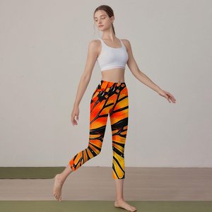 High Waist Capri <b>Leggings</b> with Geometric <b>Pattern</b> Quick Dry Stretch Knitted Spandex <b>Women's</b> Sporty Yoga Pockets All Seasons - Product Image 3