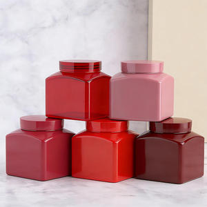 Pot carré en plastique PET de 1L à large ouverture - Pot à crème vide rouge de 33oz pour emballage cosmétique personnalisé - Product Image 1