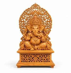 Statue de Ganesha en bois faite à la main, idole du dieu hindou pour la décoration de la maison ou du temple, cadeau spirituel, œuvre d'art religieuse indienne traditionnelle faite à la main - Product Image 2