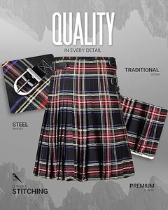 Kilt pour hommes, kilt écossais en tartan, polyviscose, 8 yards, kilt traditionnel pour hommes - Product Image 2