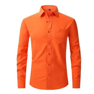 เสื้อเชิ้ตผู้ชายสีพื้น แขนยาว สไตล์ลำลอง ปกคอพับ กันยับ กระดุมเดี่ยว กระเป๋าหน้า ผ้าคอตตอนป๊อปลิน 240 กรัม - Product Image 4