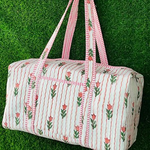 Bolsa de Viaje de Fin de Semana de Tela de Algodón Acolchada con Estampado Floral, Cierre de Cremallera, Ecológica, Ligera, de Gran Capacidad - Product Image 3