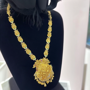 24K Gold Plated Temple Jewellery Set with Cubic Zirconia and Steel - Product Image 2
