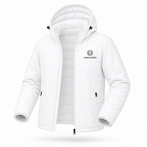 Custom <b>Men's</b> Solid <b>White</b> Hooded <b>Puffer</b> <b>Jacket</b> Waterproof Windproof Winter Insulated Outdoor Thermal Coat Full Zip Parka OEM ODM - Product Image 3