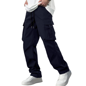 Pantalones Deportivos Cargo Azul Marino para Hombre, Cintura Elástica con Cordón, Múltiples Bolsillos, Ligeros, de Poliéster, Casuales, para Verano - Product Image 2