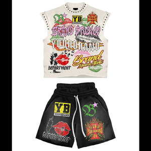 Conjunto de Dos Piezas para Hombre Glory, Estilo Acid Wash, Camiseta con Estampado y Pantalones Cortos, 100% Algodón Transpirable, Logotipo Personalizado - Product Image 1