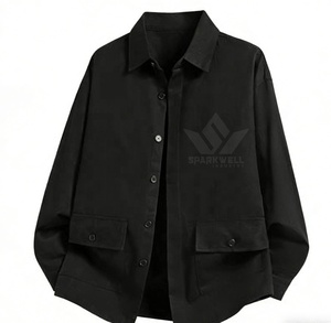 Custom Men's Denim Jacket Solid Color Turn-Down Collar Quick Dry Cotton Shell Regular Fit Workwear Autumn Outerwear High Street - Product Image 6