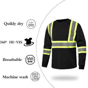 Camisa de Trabajo de Alta Visibilidad de Dos Tonos, Manga Larga, Algodón Transpirable, Certificación EN, Color Negro y Verde Neón, Ropa de Seguridad Reflectante para Trabajo en Carretera - Product Image 1
