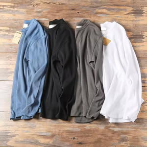 Organic Cotton t Shirt for Men <b>Tshirt</b> Long Sleeve Thermal Crewneck Shirt Custom Waffle Thermal Long Sleeve Shirt Custom - Product Image 3