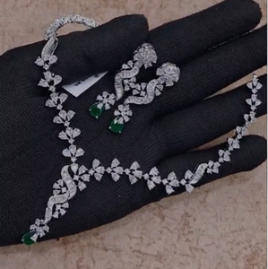 Gorgeous Premium Quality <b>Silver</b> Plated Classic Designer <b>Necklace</b> <b>Set</b> with Earrings for Wedding Party Function Wear Collection - Product Image 1