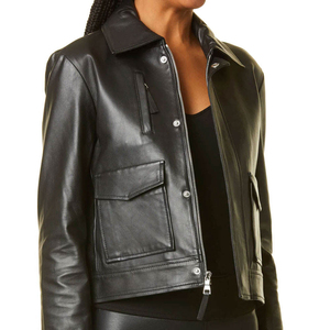 Veste d'hiver chauffante en cuir de mouton matelassé uni respirant de haute qualité, écologique, pour femme, en coton, vente en gros - Product Image 6