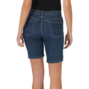 Shorts de mezclilla de cintura alta para mujer, lavado oscuro, color liso, con botones frontales, pierna recta, estilo casual de verano, ajuste regular, al por mayor - Product Image 2